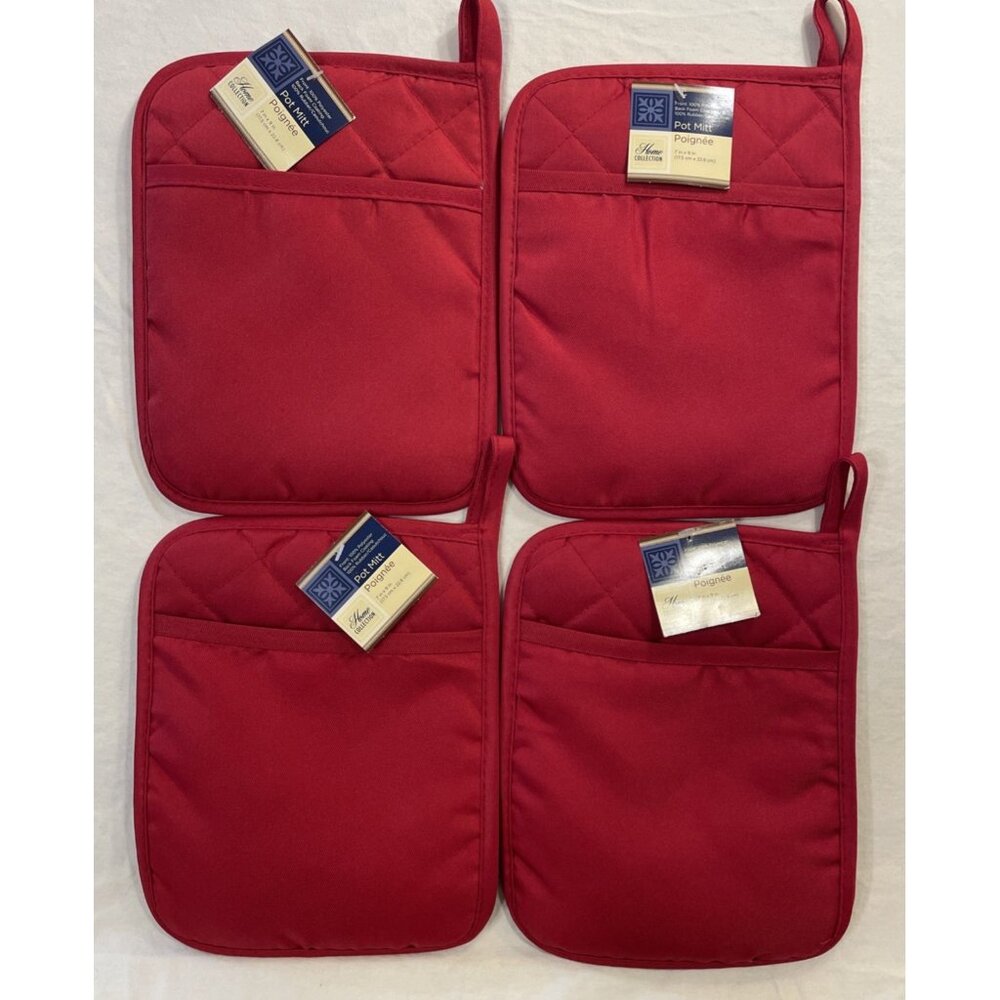 Lot of 4 Home Collection Red Neoprene Pot Holders Mitts NWT